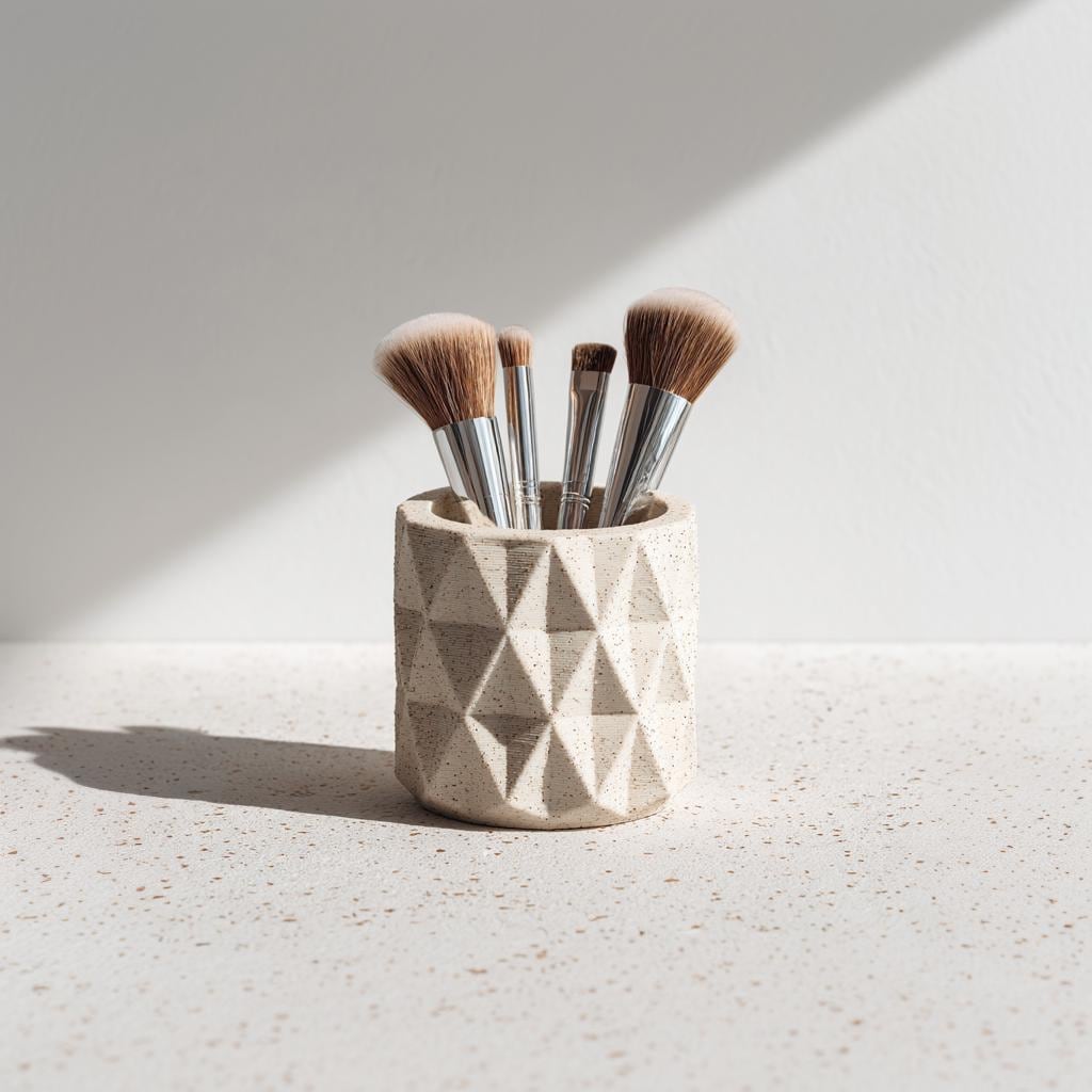 Makeup Brush Holder | Geometric Desk Organizer | 3D Printed Pen Cup | Minimalist Vase | Original Gift for Her | Modern Vanity Decor
