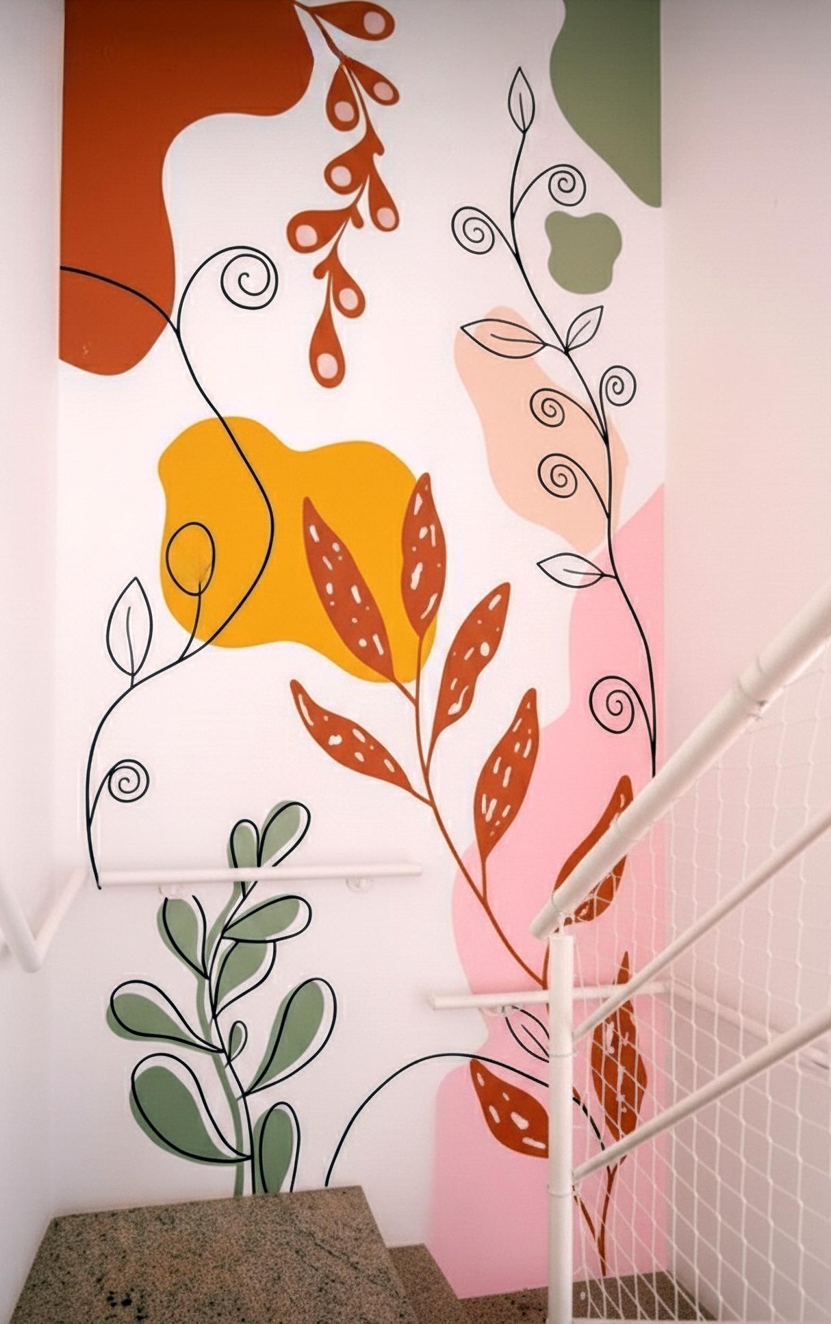 Abstract Botanical Wall Decal | Colorful Modern Wall Art Sticker Large Vinyl Wall Mural | Leaf Line Wall Decor Contemporary Room Decoration