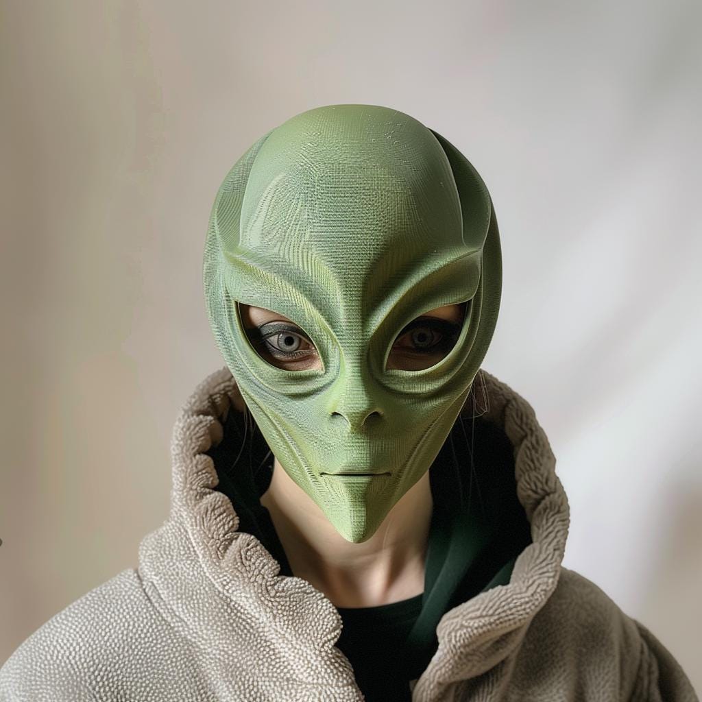 3D Printed Alien Face Mask | Realistic Extraterrestrial Sci-Fi Mask for Adults | Unique Futuristic Cosplay & Halloween Costume Prop