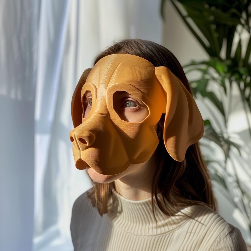 3D Printed Beagle Face Mask | Realistic Dog Mask for Adults | Unique Animal Cosplay & Halloween Costume Prop | Modern 3D Print Art Design
