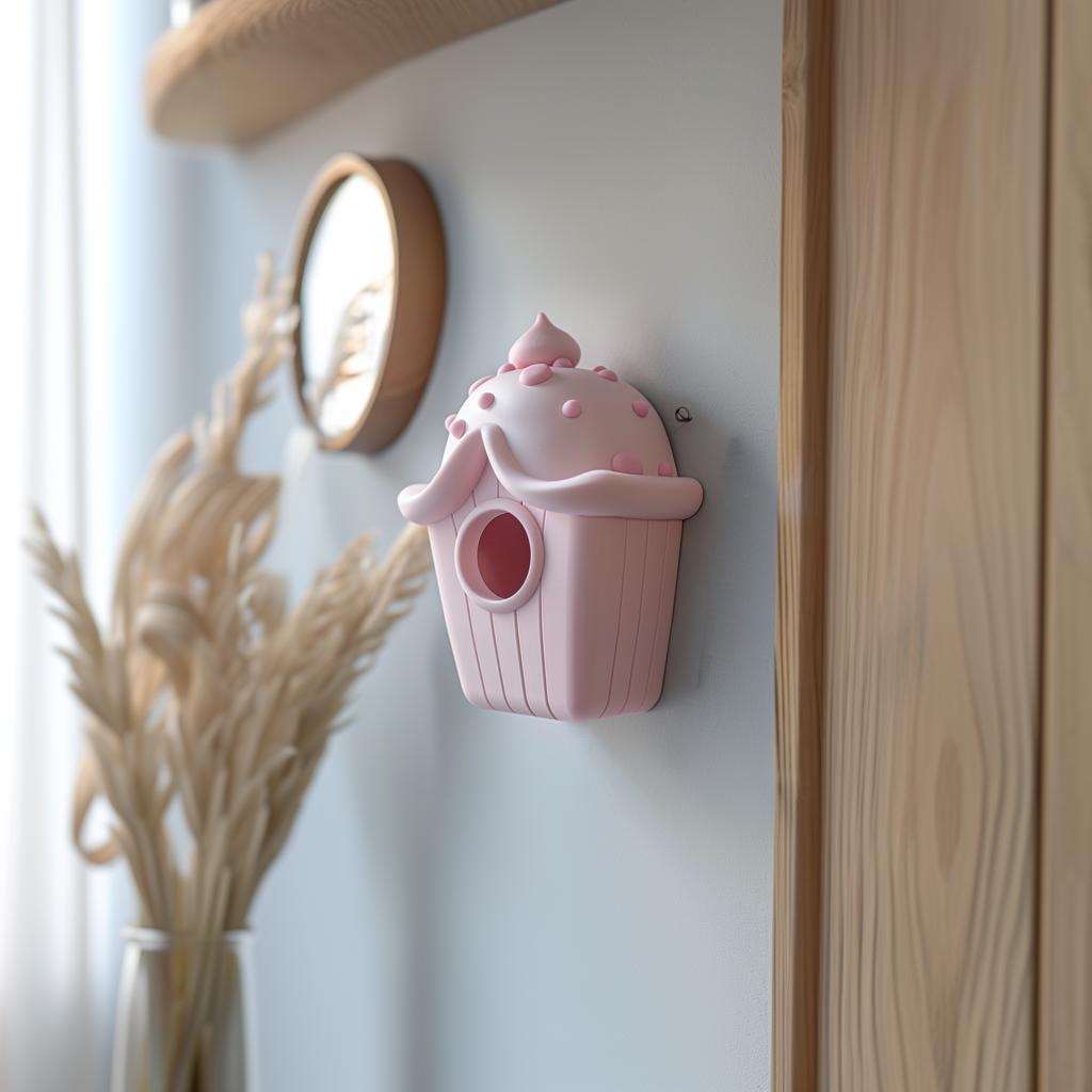 3D Printed Cupcake Birdhouse Wall Hanging | Playful Modern Home Accent | Cute Minimalist 3D Print Decoration for Kitchen or Kids Room