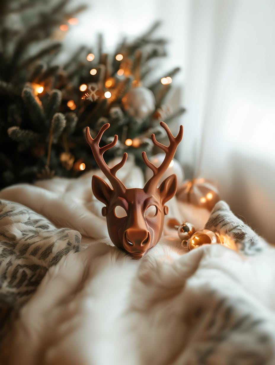 3D Printed Reindeer Mask | Modern Animal Face Sculpture | Unique Holiday Cosplay & Art Prop | Christmas Costume and Winter Home Decor