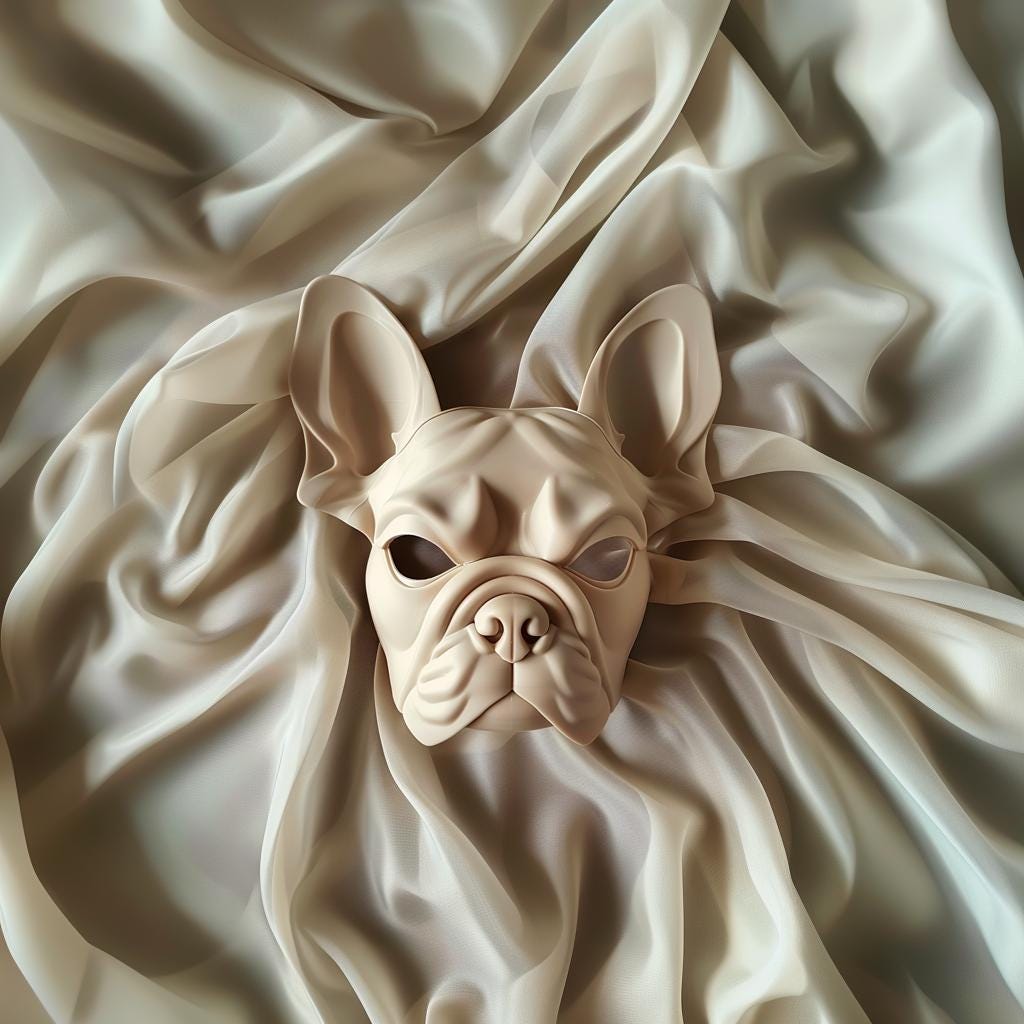 3D Printed Bulldog Mask | Modern Dog Face Sculpture | French Bulldog Cosplay Prop | Unique Animal Art Decor and Costume Accessory