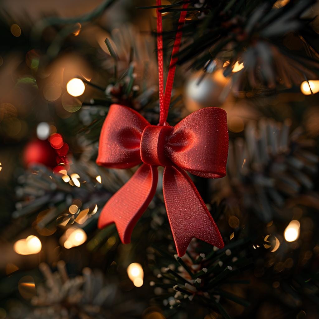 10x 3D Printed Bow Christmas Tree Baubles Ornaments | Modern Red Gift Bow Decoration | Minimal Holiday Accent for Cozy Modern Home Interiors