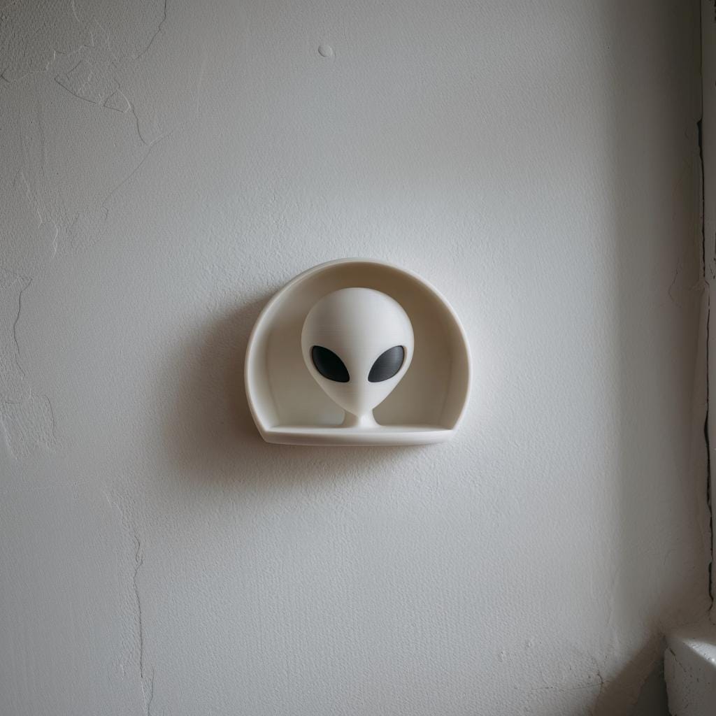 3D Printed Alien Wall Niche Decor | Minimalist UFO Shelf Sculpture for Bedroom, Gaming Room, Modern Office Sci-Fi Geeky Home Accent