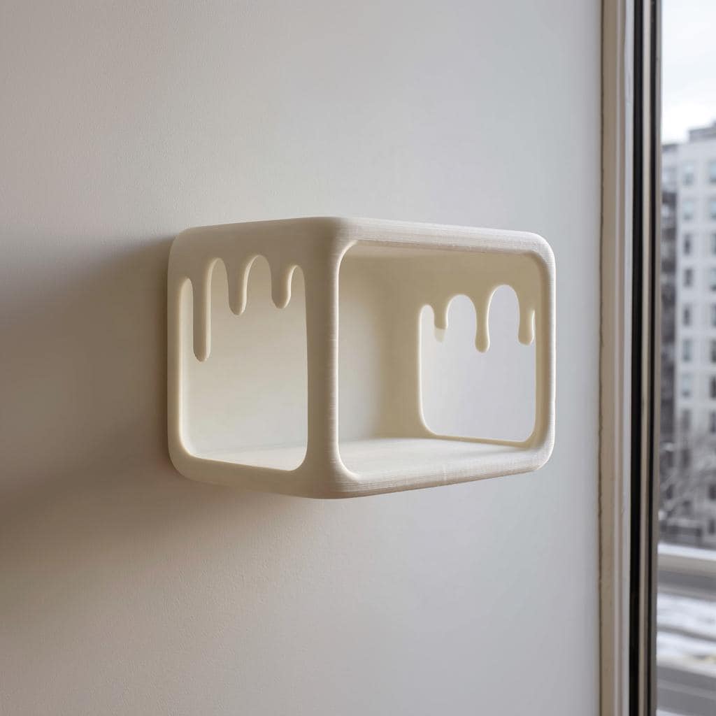 3D Printed Dripping Cube Wall Shelf | Minimal Melted Frame Floating Shelf | Modern Kawaii Wall Decor Accent for Bedroom and Home Office