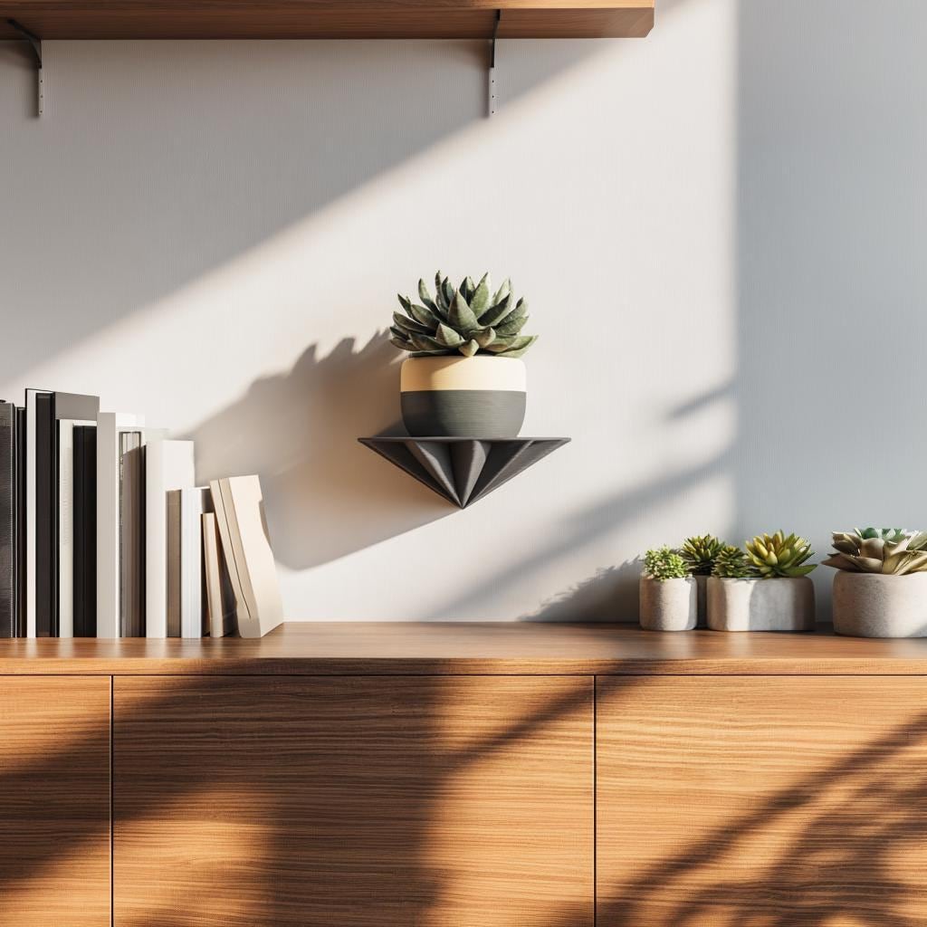 3D Printed Shelf | Geometric Pyramid Wall Shelf | Modern Floating Shelf for Plants
