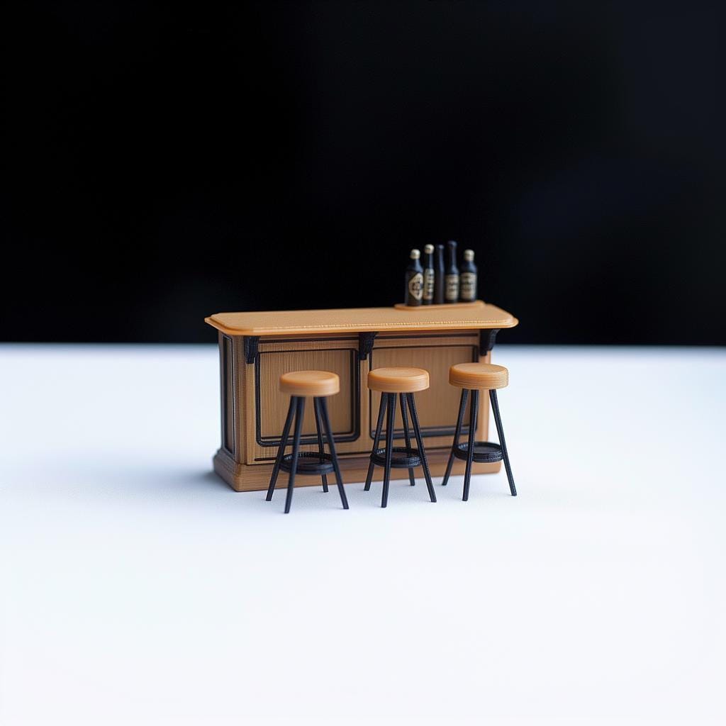 Miniature Bar Counter Set 1:12 Scale Dollhouse Bar | 3d Printed Bar Stools Dollhouse Pub Scene | Tiny Bar Furniture Modern Mini Bar Diorama