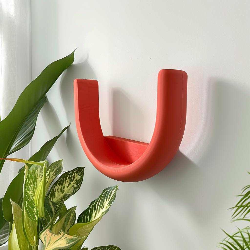 3D Printed U Shaped Wall Shelf | Modern Minimalist Floating Shelf Design | Unique Geometric Home Decor