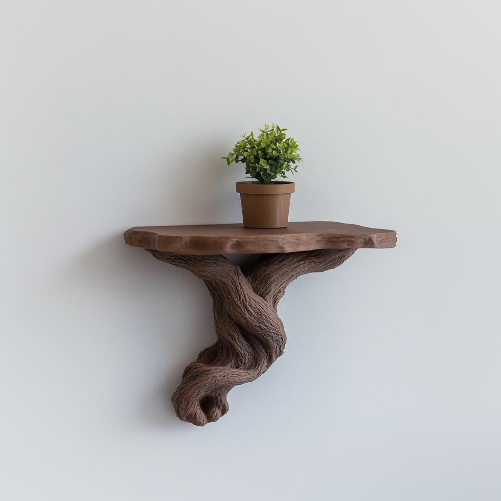 Tree Root Floating Shelf | 3D Printed Wall Shelf | Rustic Plant Display | Brown Sculptural Wall Decor | Nature Inspired Shelf Art Decoration