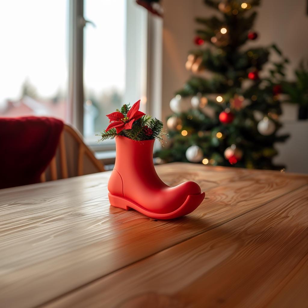3D Printed Christmas Boot Vase | Modern Holiday Decoration | Minimalist Festive Home Decor