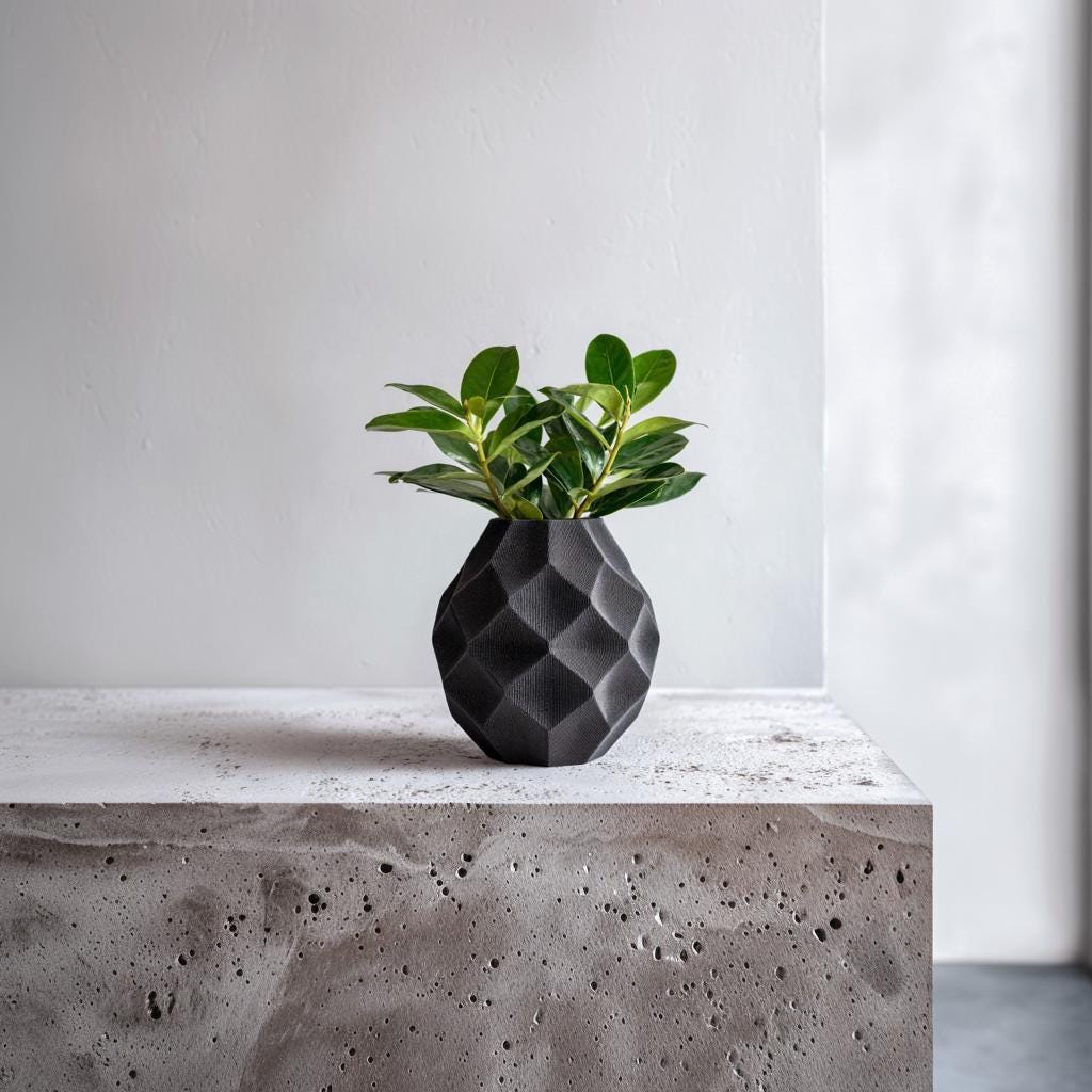 Geometric 3D Printed Vase | Dried Flowers | Modern Faceted Planter | Minimalist Home Decor