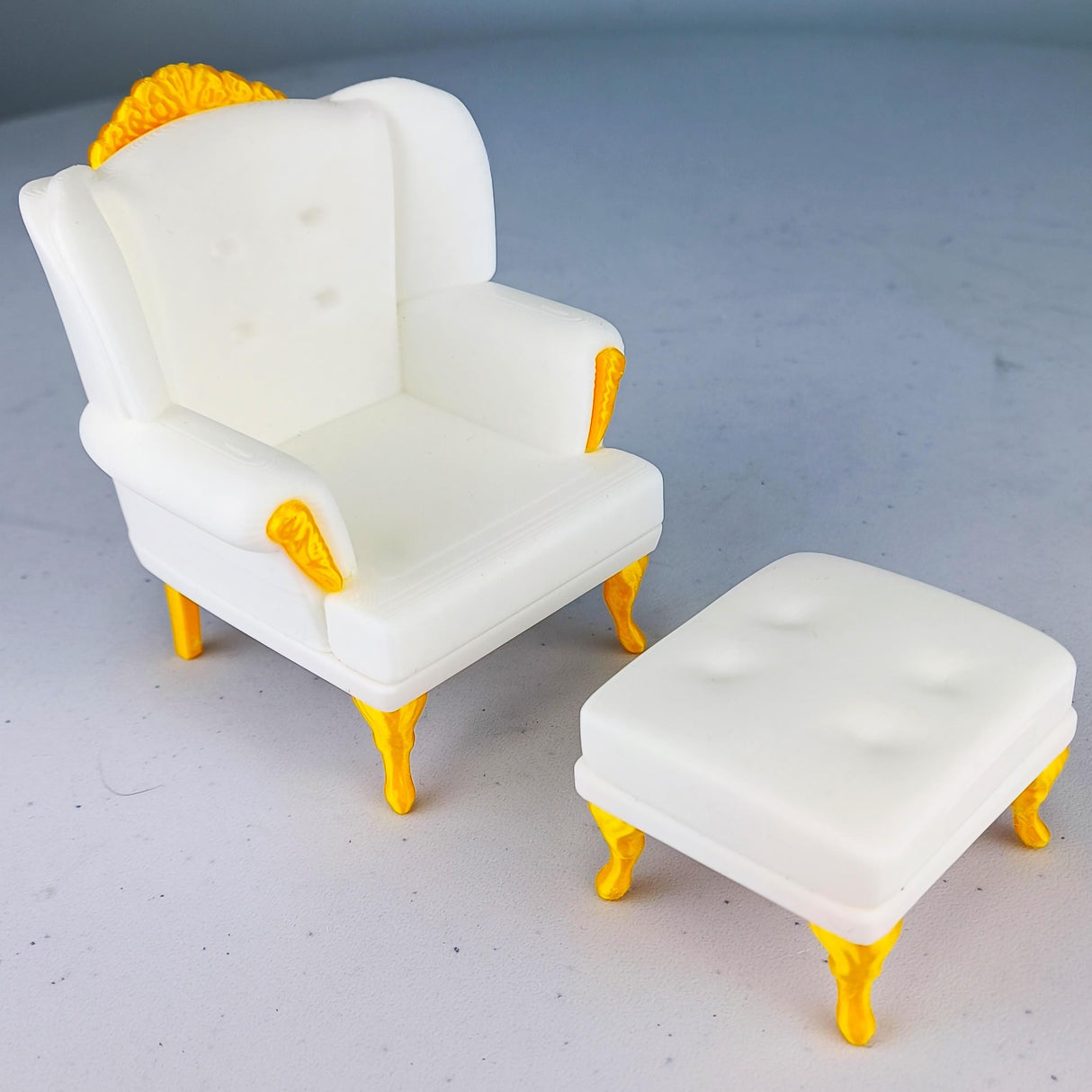 Dollhouse Sofa & Ottoman | 1:12 Scale Miniature Furniture | 3D Printed Victorian Chair | Elegant Dollhouse Decor | Miniature Armchair