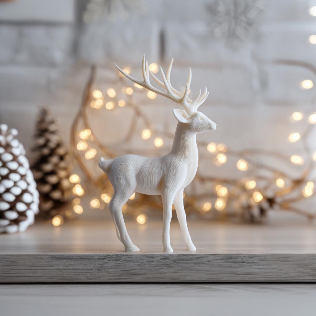 3D Printed Deer Figurine | Modern Minimalist Reindeer Sculpture | Unique Holiday Home Decor