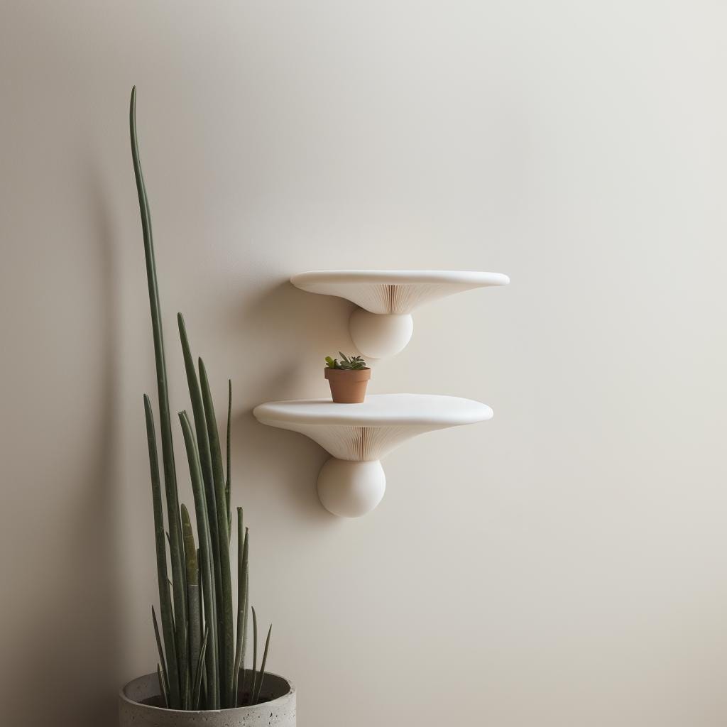 2x Mushroom Wall Shelves | Honey Mushroom Inspired 3D Printed Shelves | Sculptural Floating Shelf Pair