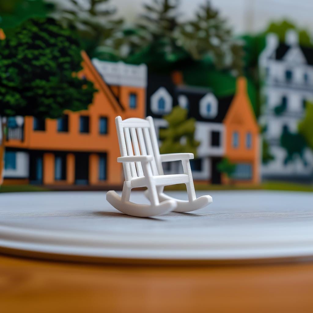 Miniature Rocking Chair | 3D Printed Dollhouse Furniture | 1:12 Scale Wooden-Style Rocker