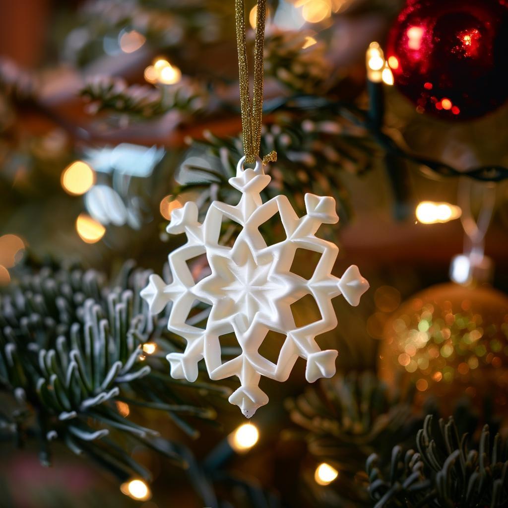 10x 3D Printed Snowflake Ornament | Elegant Christmas Tree Decoration | Modern Minimalist Holiday Ornament Made from Matte PLA Plastic