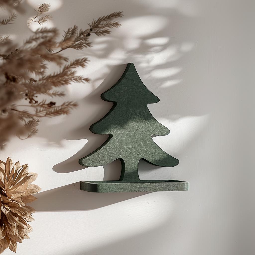3D Printed Christmas Tree Wall Shelf | Minimalist Holiday Floating Ledge | Modern Festive Wall Decor Accent for Cozy Homes and Workspaces