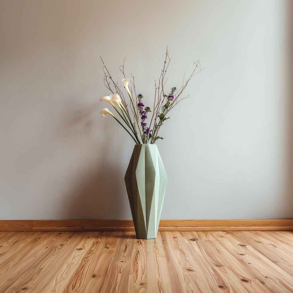 3D Printed Vase | Modern Geometric Faceted Planter | Minimalist Decorative Vase for Dried Flowers