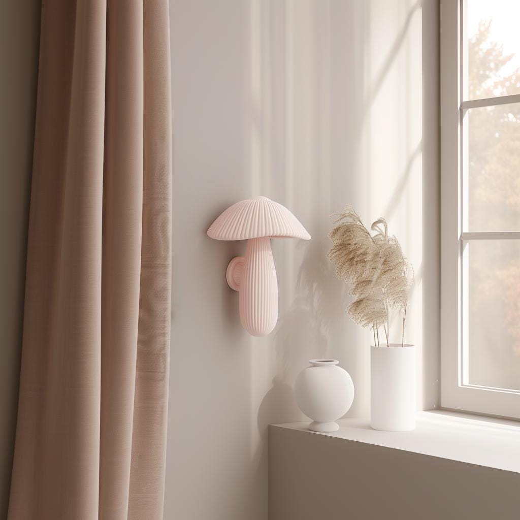 3D Printed Mushroom Wall Decor | Soft Pastel Ribbed Sculpture | Modern Minimalist Accent for Contemporary Interiors and Creative Studios