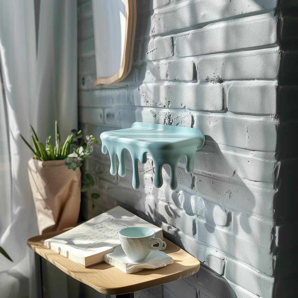 3D Printed Dripping Wall Shelf | Modern Melting Floating Shelf | Playful Minimalist Wall Decor Accent for Creative Contemporary Interiors