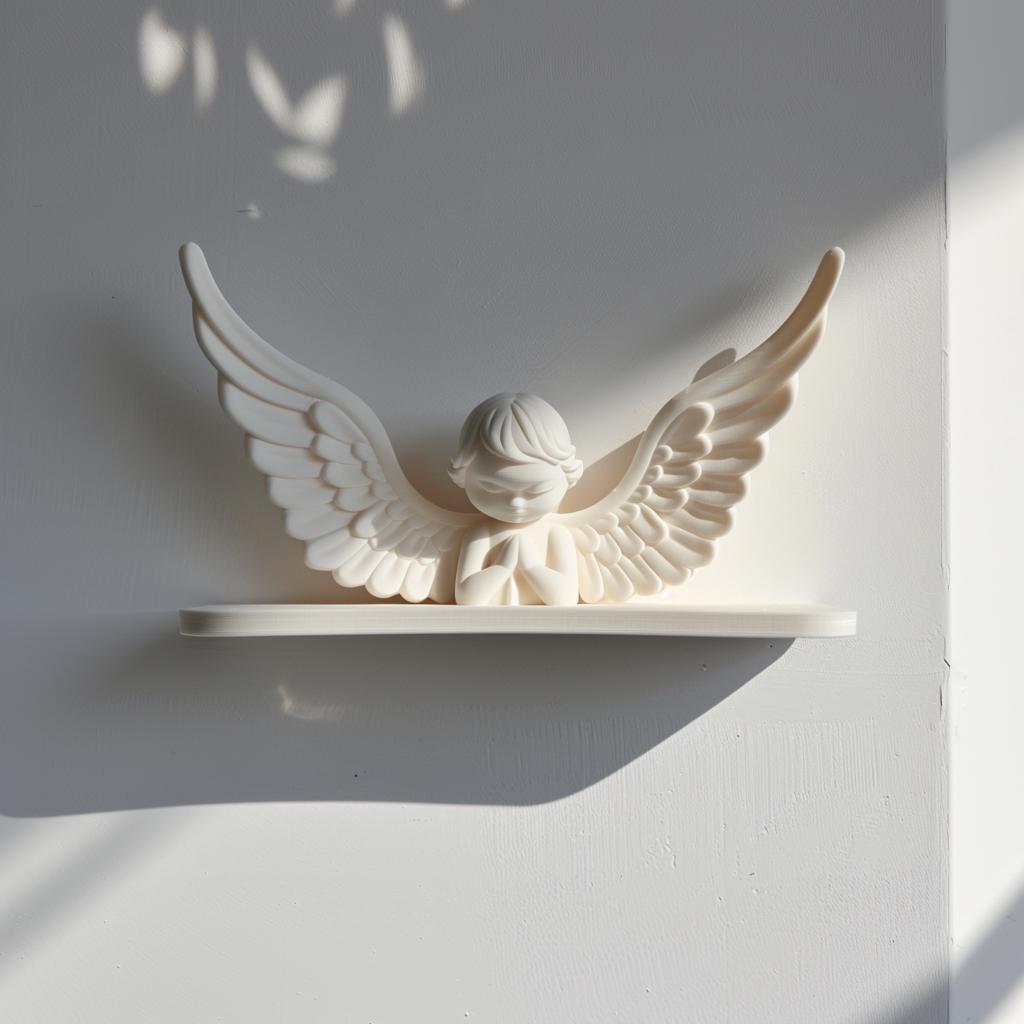 3D Printed Angel Wall Shelf | Modern Minimalist Angel Wings Decor | Unique 3D Printed Floating Wall Ledge for Cozy Contemporary Interiors