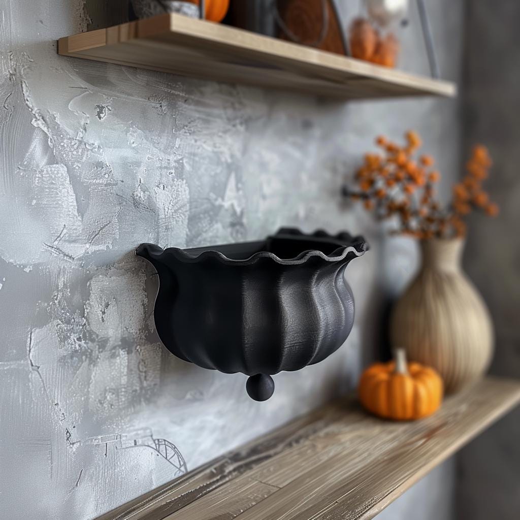 3D Printed Witch Cauldron Wall Shelf | Sculptural Floating Halloween Decor | Minimalist Spooky Accent for Modern Home Interiors and Offices