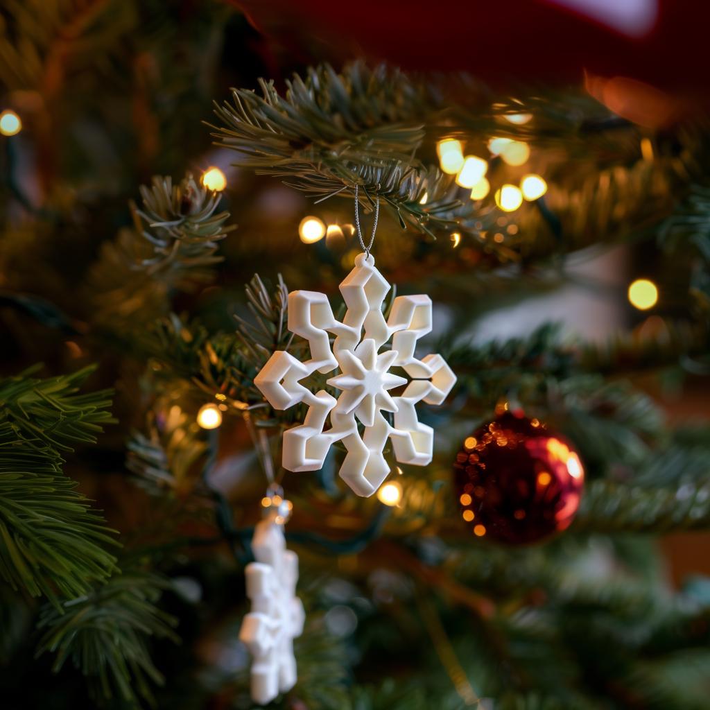 10x 3D Printed Snowflake Christmas Tree Ornaments | Modern Geometric Snowflake Decor | Minimal Winter Holiday Decoration for Cozy Homes
