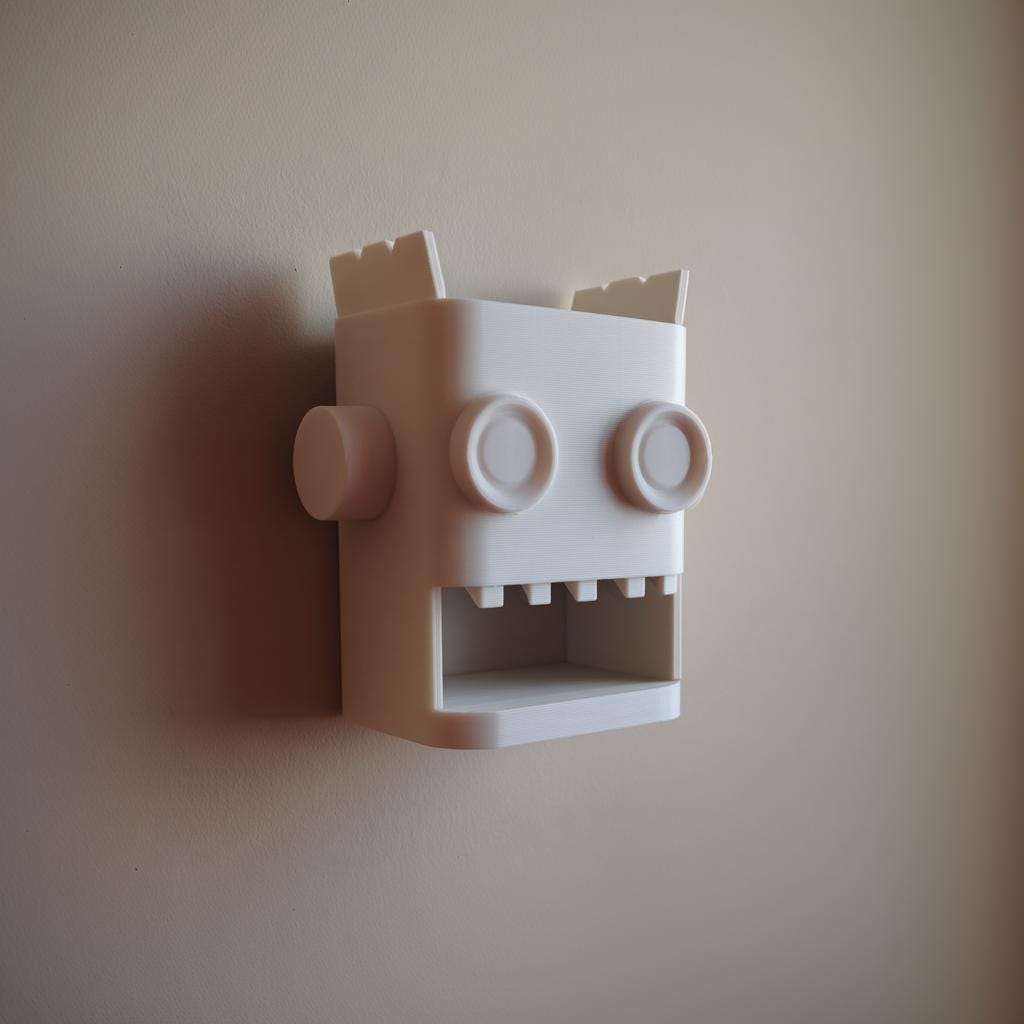3D Printed Robot Wall Organizer Decor | Fun Rectangular Head Storage Niche for Kids Room, Entryway Keys, Mail and Small Everyday Home Items