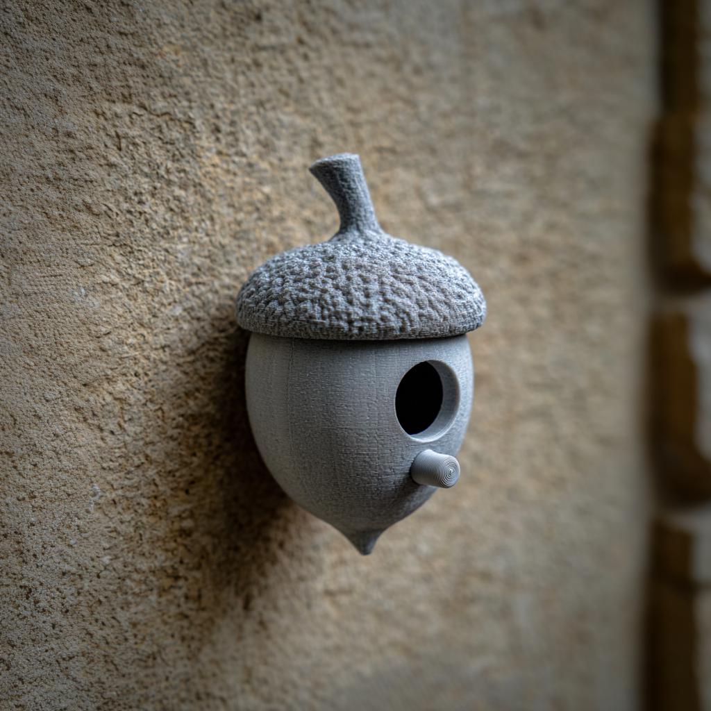 3D Printed Acorn Birdhouse Wall Decor with Removable Roof | Whimsical Cottage Bird House Sculpture for Balcony, Garden or Entryway Accen