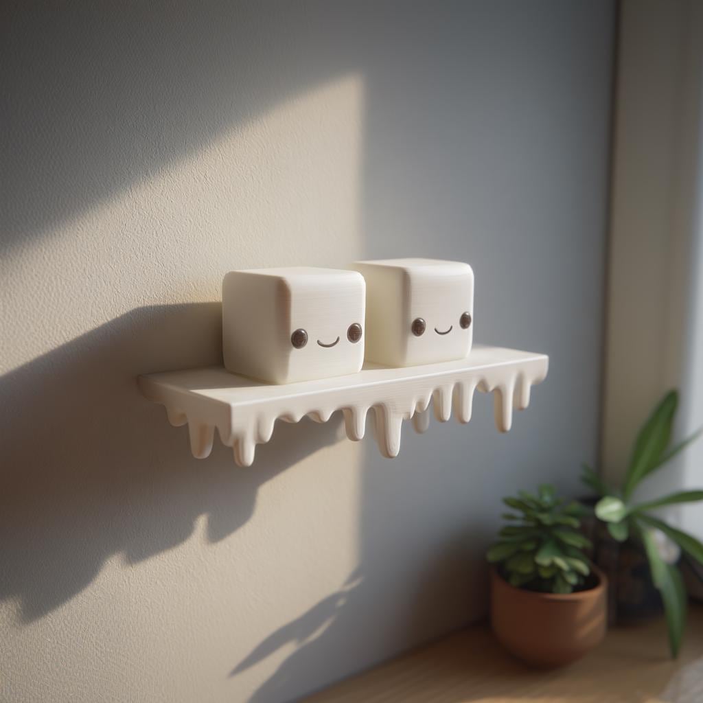 3D Printed Kawaii Dripping Wall Shelf Decor with Marshmallow Characters | Melting Display Ledge for Bedroom | Gaming