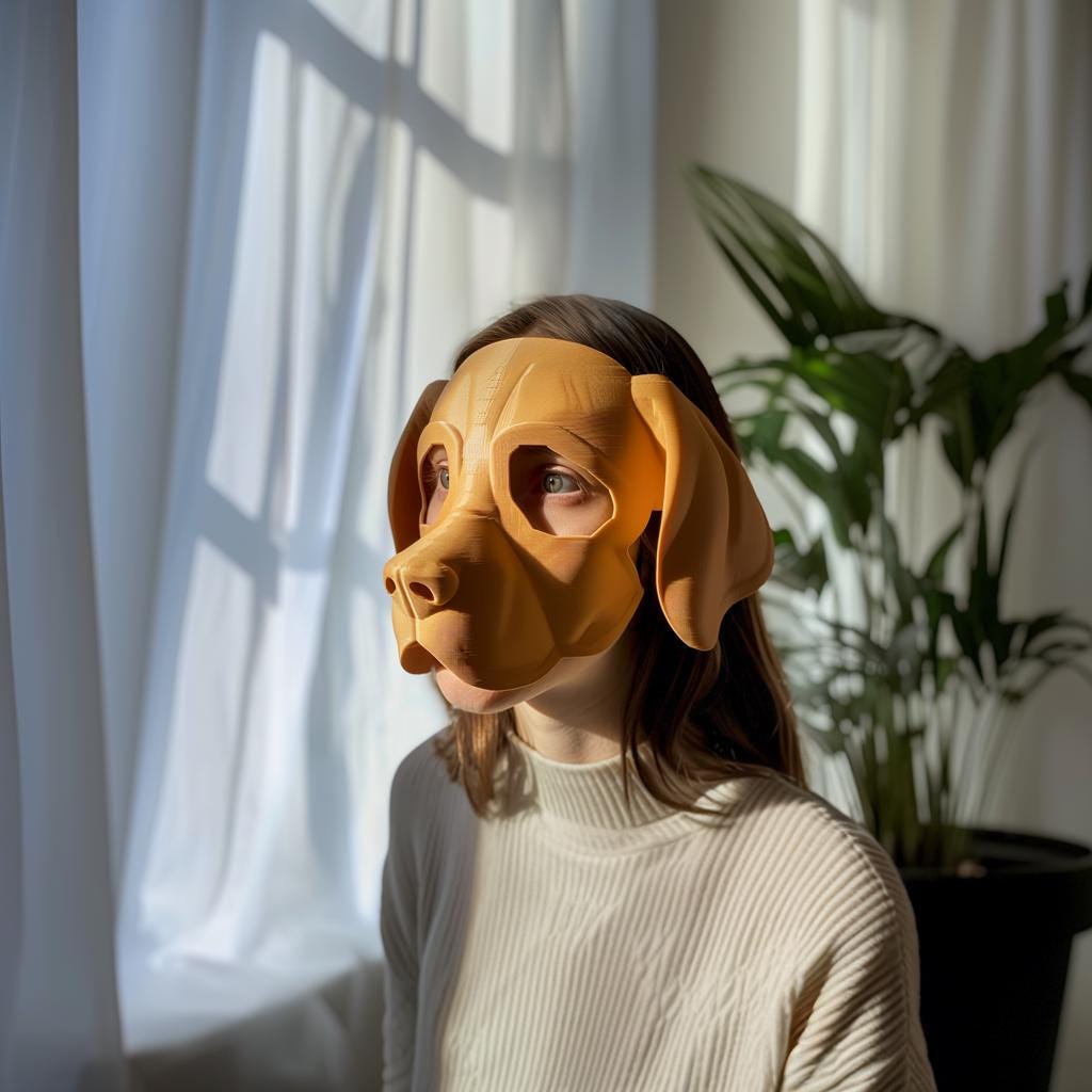 3D Printed Beagle Face Mask | Realistic Dog Mask for Adults | Unique Animal Cosplay & Halloween Costume Prop | Modern 3D Print Art Design