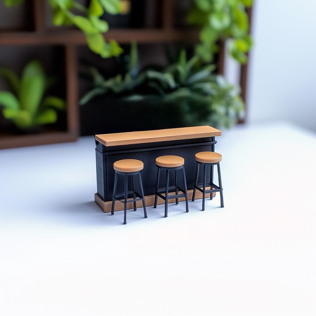 Miniature Bar Counter Set 1:12 Scale Dollhouse Furniture | Bar & Stools | Kitchen Table Modern Decor