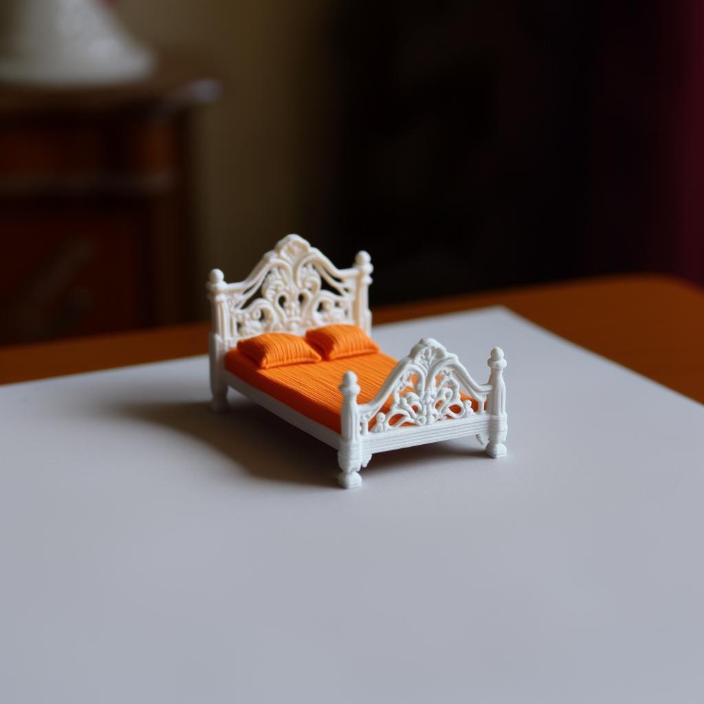 Dollhouse Double Bed | 1:12 Scale Miniature Bed | French Style Miniature Furniture