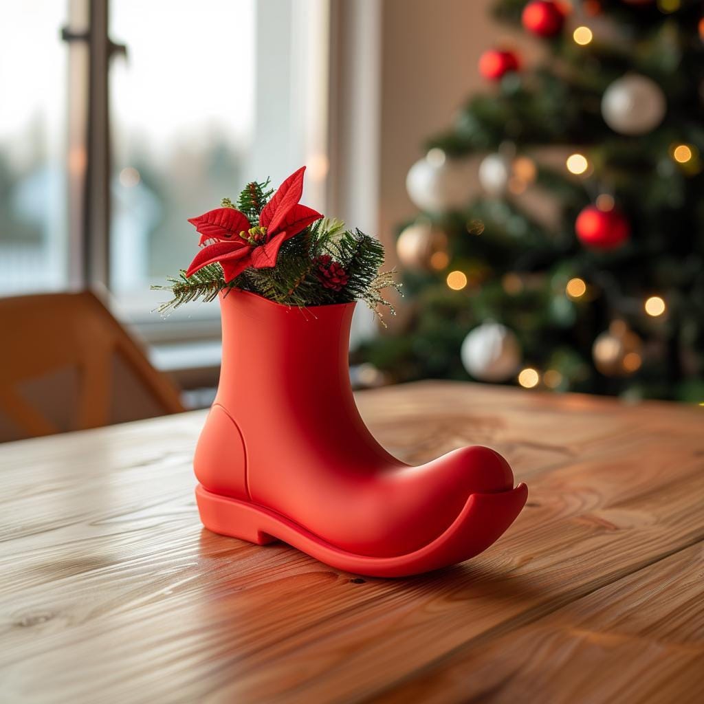 3D Printed Christmas Boot Vase | Modern Holiday Decoration | Minimalist Festive Home Decor