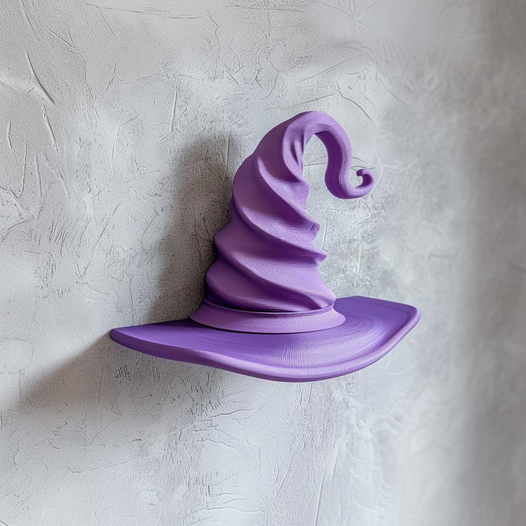 3D Printed Wizard Hat Wall Shelf | Magical Floating Witch Hat Decor | Unique 3D Printed Wall Art Accent for Contemporary Homes and Offices