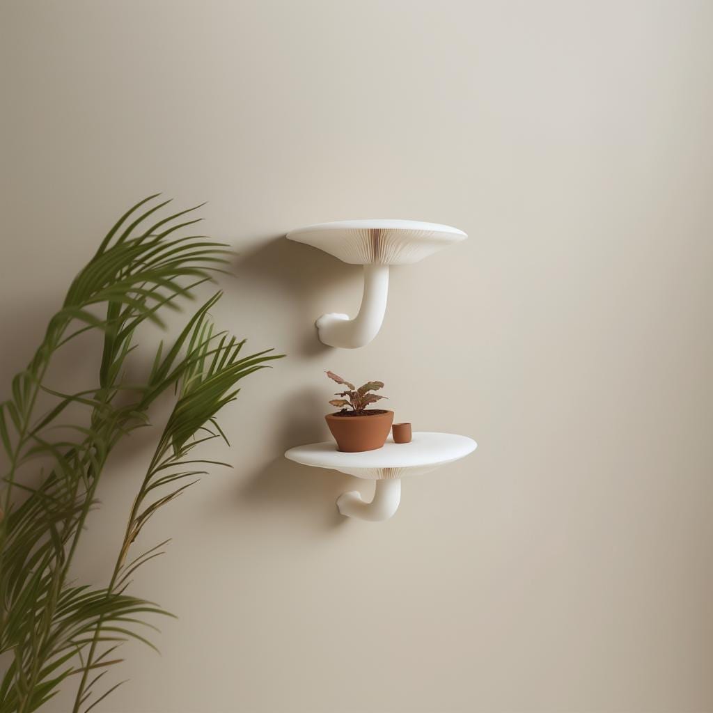 Mushroom Wall Shelf Set of 2 | Honey Mushroom Inspired 3D Printed Shelves | Sculptural Floating Shelf