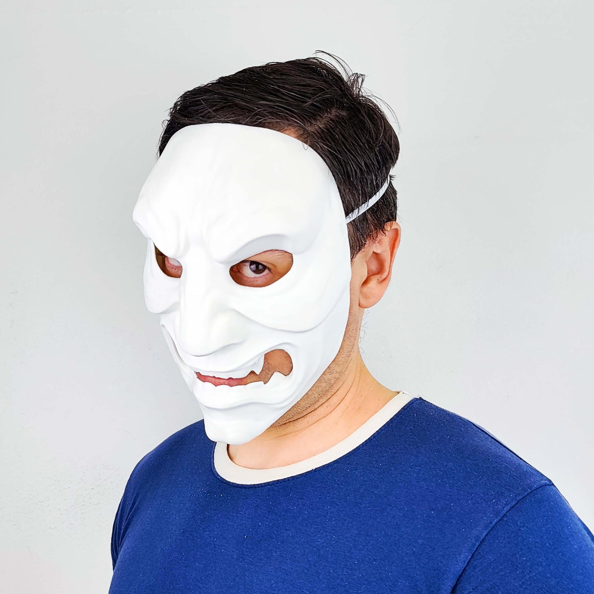 Full Oni Samurai Mask | 3D Printed Demon Mask | Japanese Warrior Cosplay | White Oni Mask | Halloween Costume | Scary Face Mask Gift for Him