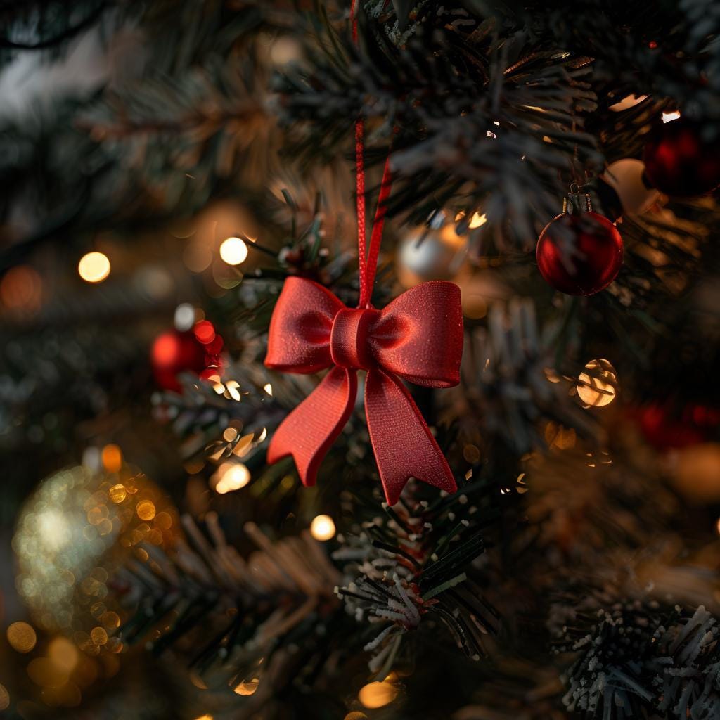 10x 3D Printed Bow Christmas Tree Baubles Ornaments | Modern Red Gift Bow Decoration | Minimal Holiday Accent for Cozy Modern Home Interiors