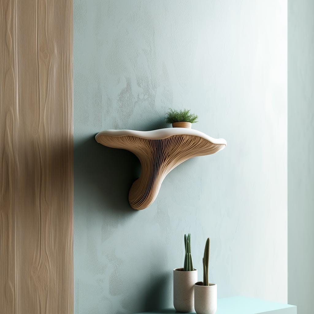 Mushroom Floating Wall Shelf | 3D Printed Organic Wall Decor | Nature Inspired Home Accent Modern Wall Mounted Shelf