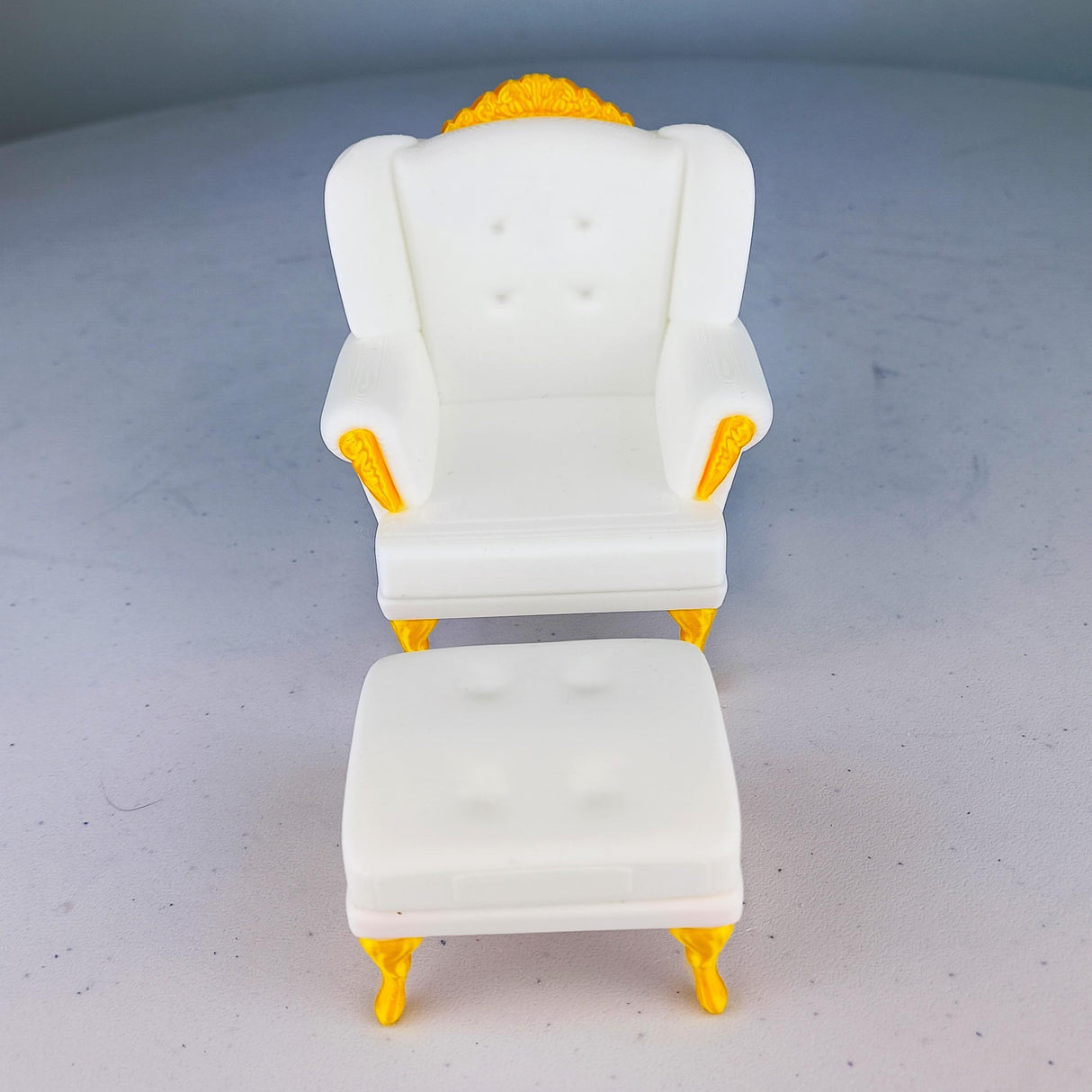 Dollhouse Sofa & Ottoman | 1:12 Scale Miniature Furniture | 3D Printed Victorian Chair | Elegant Dollhouse Decor | Miniature Armchair