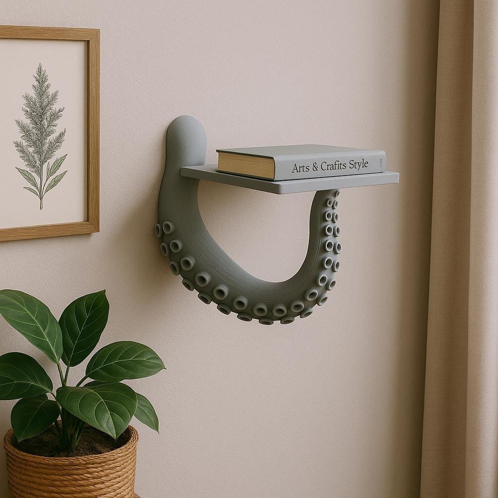 Octopus Tentacle Wall Shelf | Nautical 3D Printed Shelf | Sea Creature Floating Shelf | Coastal Wall Decor | Marine-Inspired Home Accent