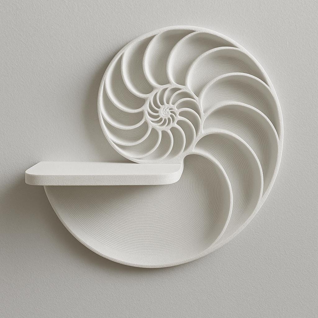Nautilus Wall Shelf | Spiral Floating Shelfs | 3D Printed Geometric Wall Art