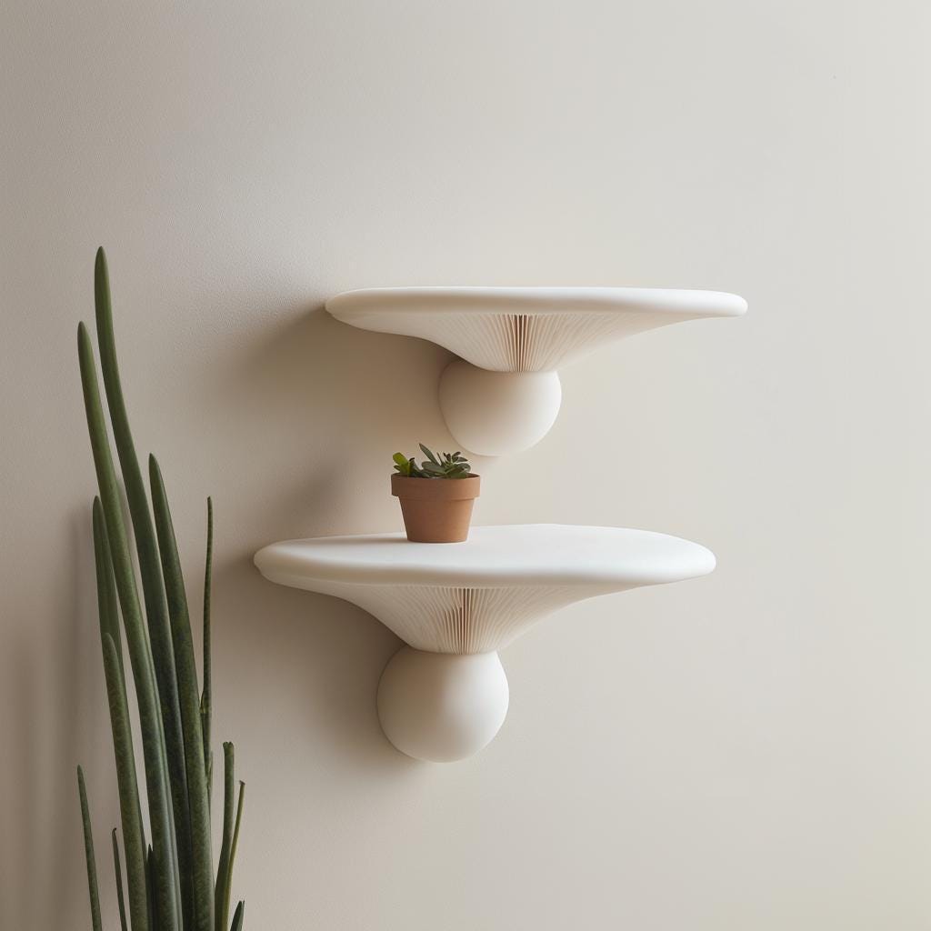 2x Mushroom Wall Shelves | Honey Mushroom Inspired 3D Printed Shelves | Sculptural Floating Shelf Pair | Minimalist Fungi Decor Wall Accent