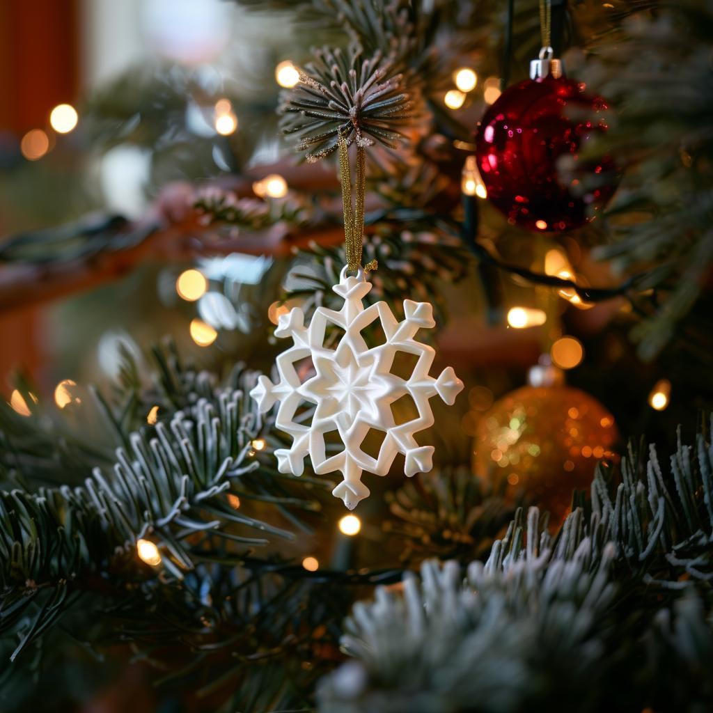 10x 3D Printed Snowflake Ornament | Elegant Christmas Tree Decoration | Modern Minimalist Holiday Ornament Made from Matte PLA Plastic