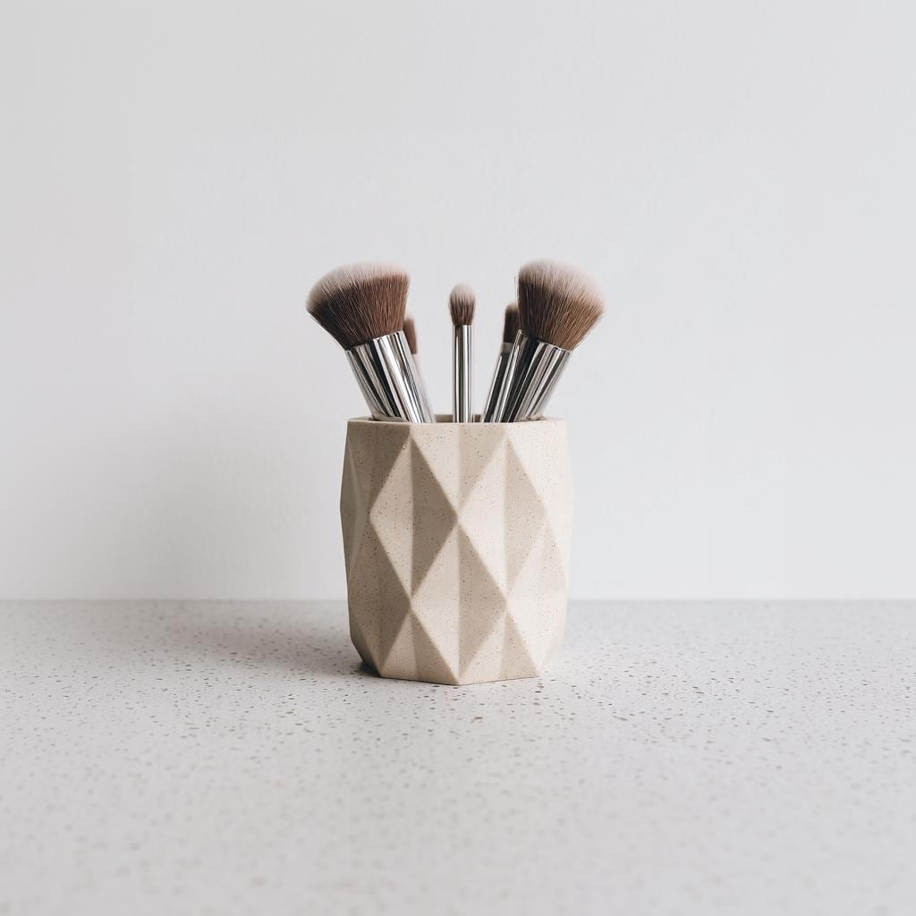 3D Printed Geometric Brush Holder | Modern Faceted Makeup Organizer | Minimalist Pen Cup | PLA Plastic Desk or Vanity Flowers Storage