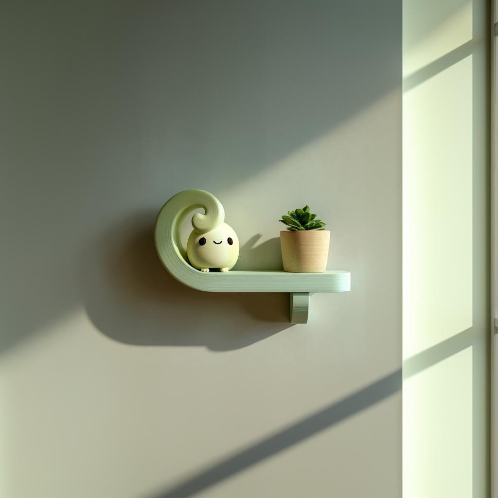 3D Printed Kawaii Curl Wall Shelf | Minimalist Spiral Floating Ledge Plant Display | Modern Room Shelf Decor Accent for Home Interiors