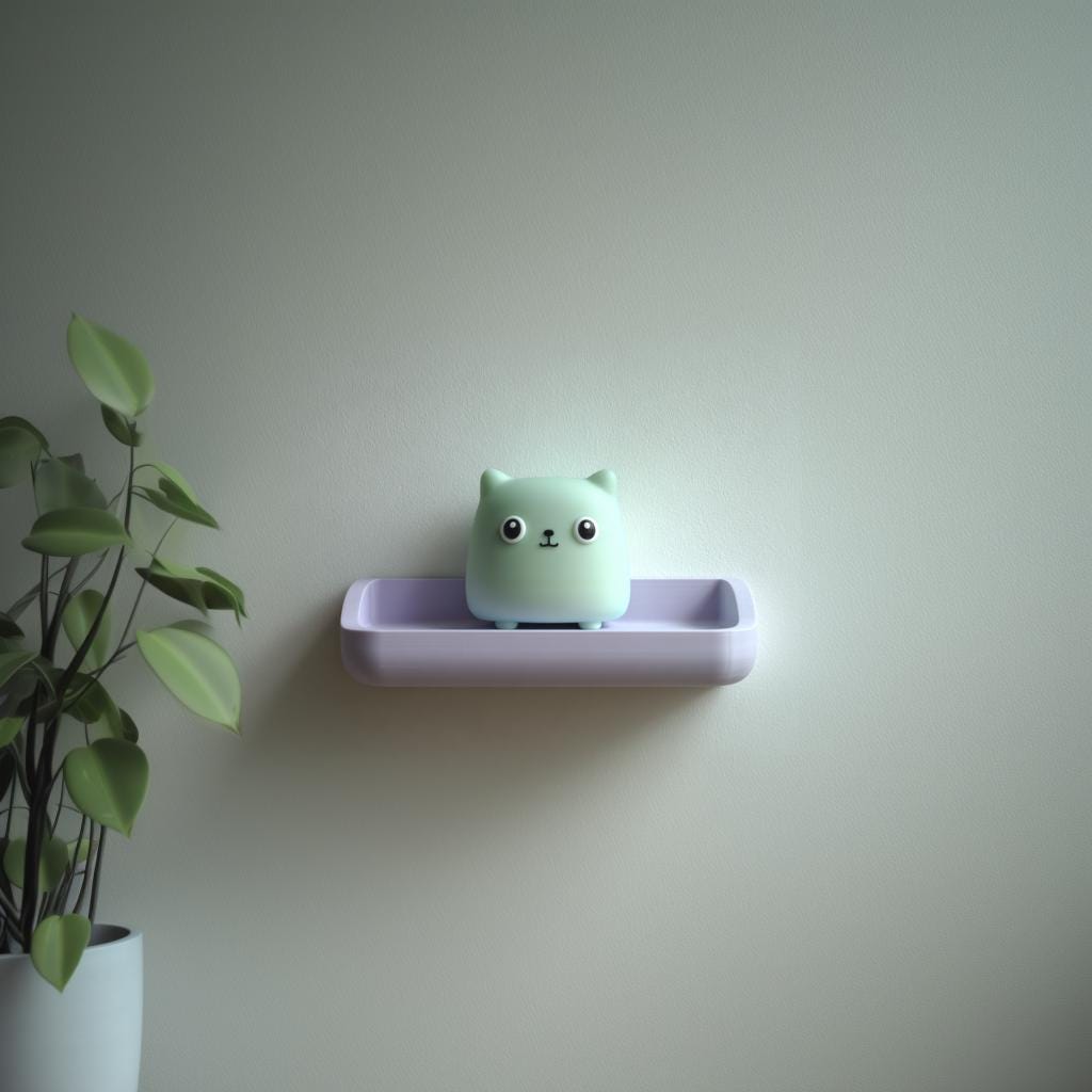 3D Printed Cat Wall Shelf | Minimal Cube Character Floating Ledge | Cute Modern Room Decor Accent for Kids Rooms and Cozy Home Interiors