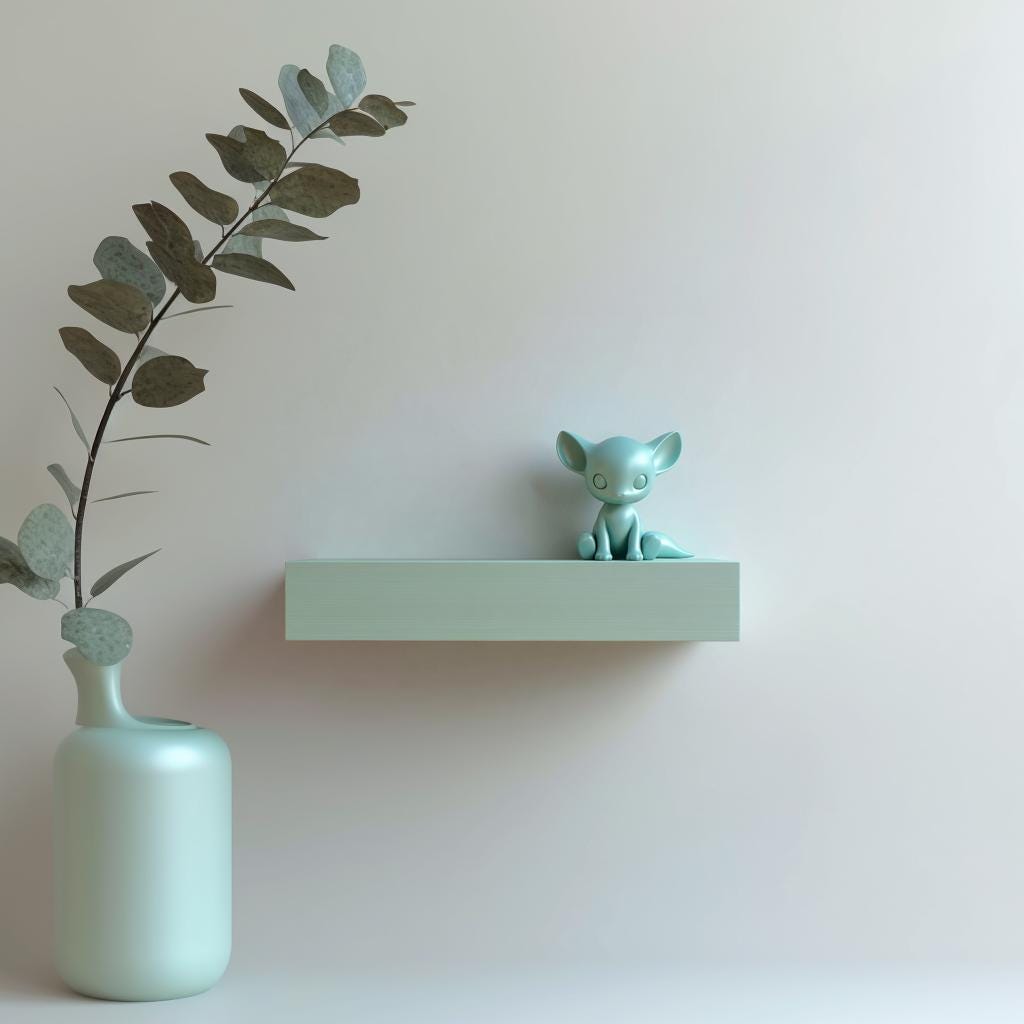 3D Printed Fantasy Fox Wall Shelf | Minimal Floating Display Ledge with Cute Creature Buddy | Modern Kids Room and Cozy Gaming Decor Accent