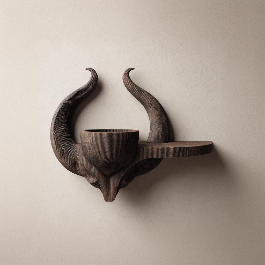 3D Printed Horned Altar Shelf | Dark Fantasy Floating Ledge with Ritual Bowl | Gothic Room Decor Accent for Bedroom Gaming Setup Display